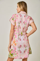 Tropical Floral Print Shirt Dress Rose Mix