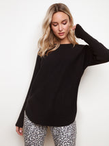 Rounded Hem Plushy Knit Solid Sweater Black
