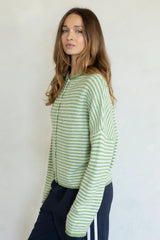 Mini Stripe Piper Cardigan Matcha