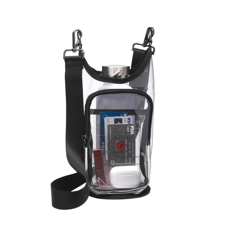 Clear Stadium Hydrobag Crossbody Black Trim | Black Red Stripe Strap