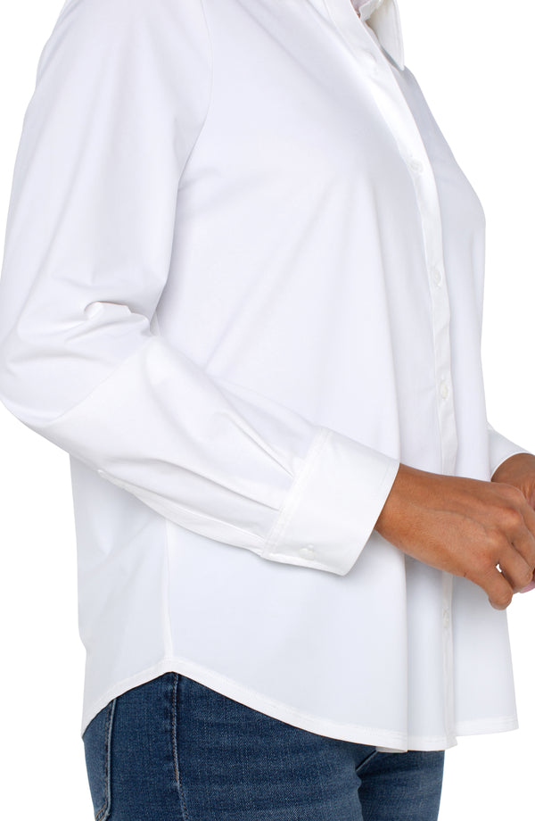 Long Sleeve Button Front Knit Shirt White