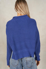Semi Crop Rolled Mock Neck Sweater Royal