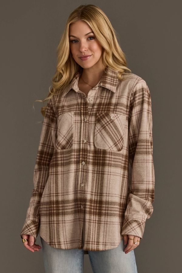 Plaid Button Up Shirt Brown, Tan + Rose