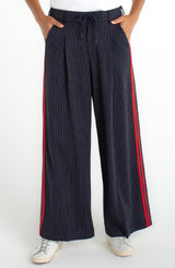 Wide Leg Pleated Side Stripe Trouser Deep Midnight Stripe