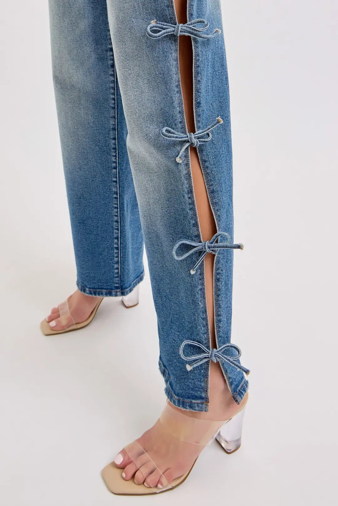 Side Self Tie Mid Rise Baggy Dad Jeans Medium
