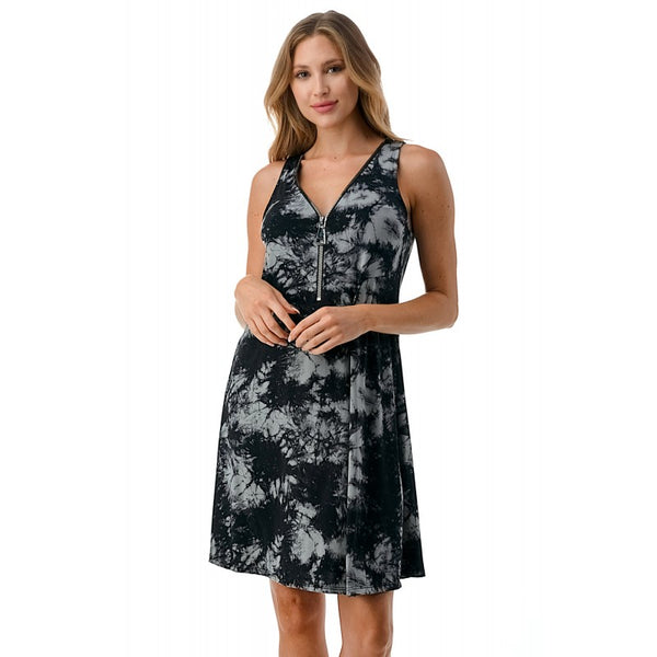 Zipper Tank Dress Black Grey Tie Dye