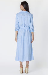 Belted Button Down Maxi Shirt Dress Chambray + White Stripe