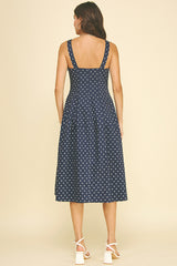 Polka Dot Aline Flared Dress Navy
