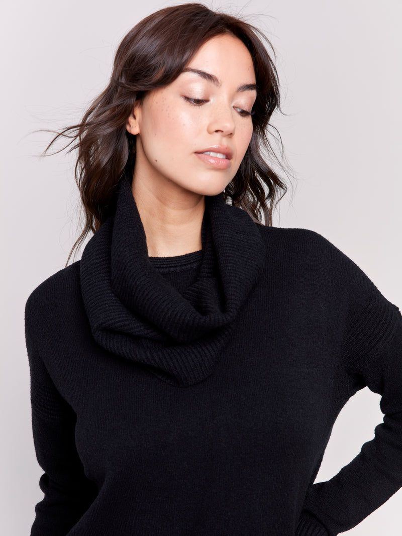 Scarf Rounded Hem Sweater Black