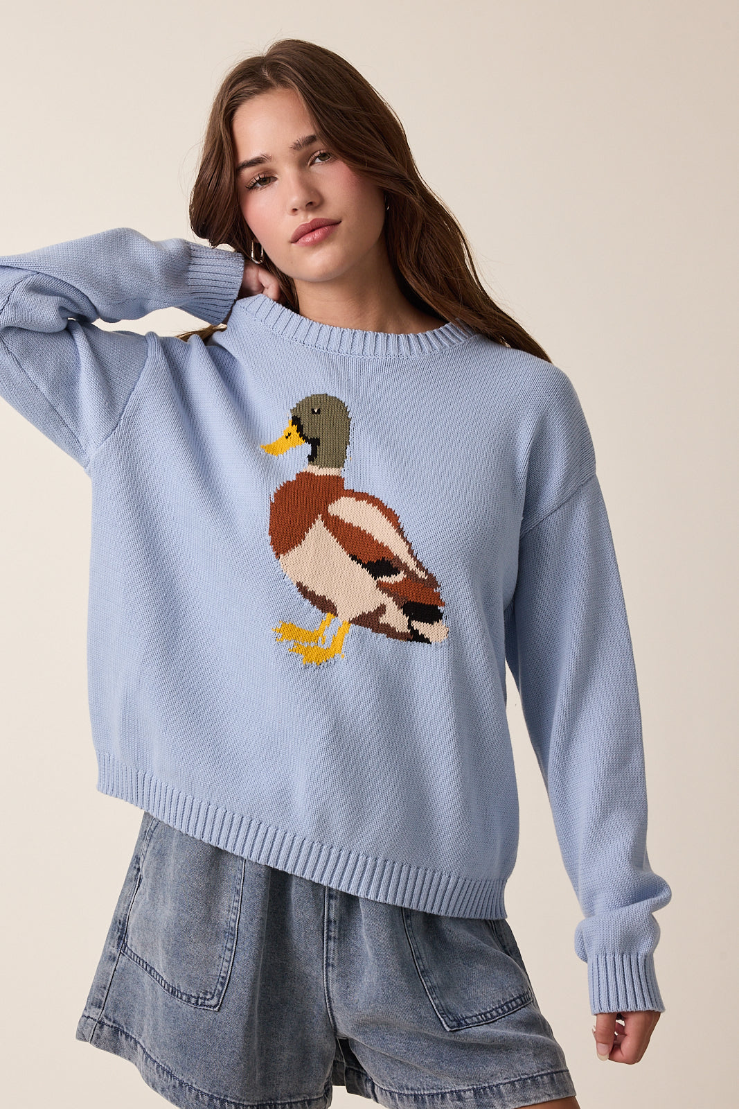 Mallard Duck Knit Sweater Dusty Blue