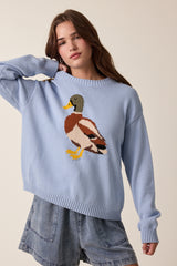 Mallard Duck Knit Sweater Dusty Blue