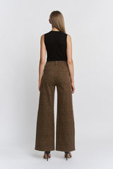 Super High Wide Leg Leopard Jeans Brown Derby