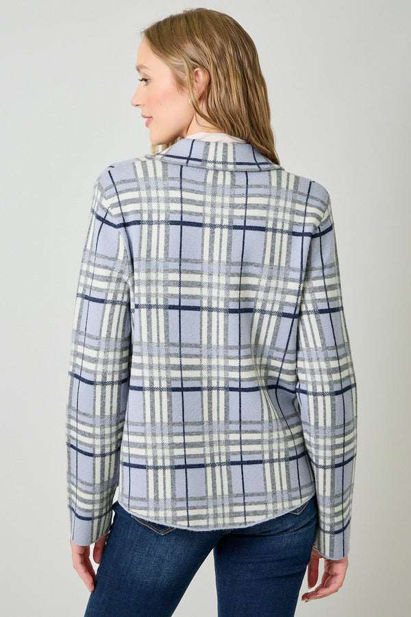 Check Patterened Sweater Jacket Cloudy Blue Mix