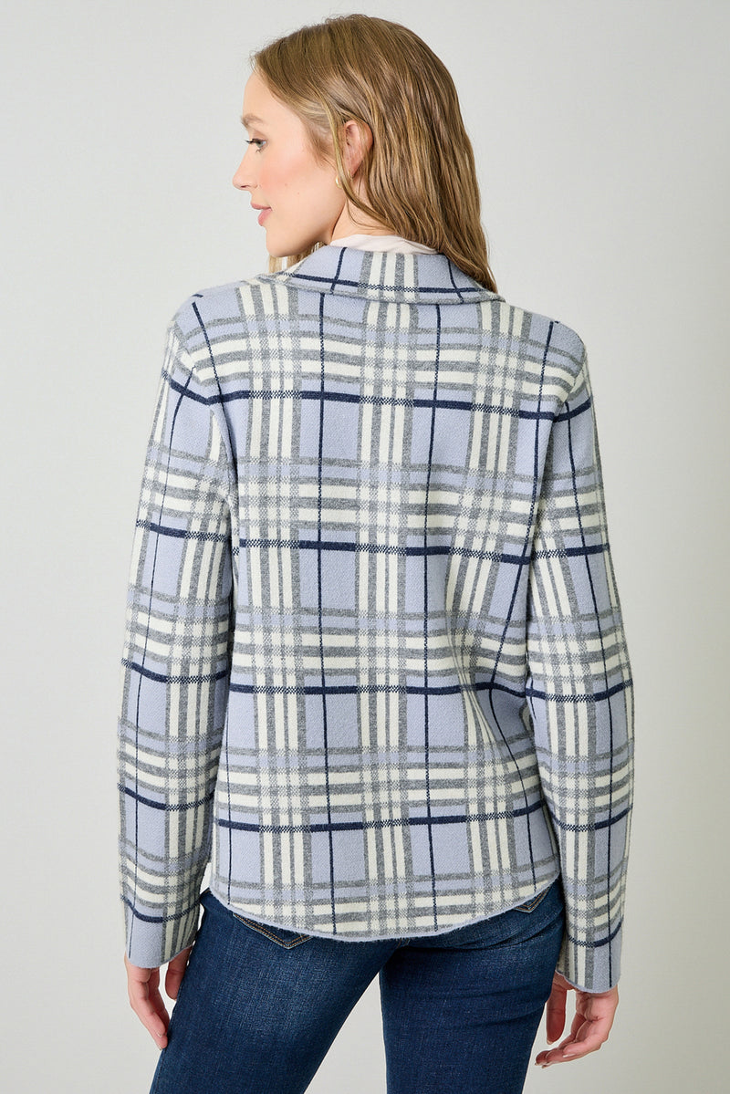 Check Patterened Sweater Jacket Cloudy Blue Mix