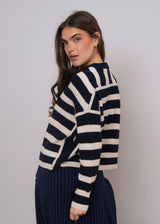 Maheen Stripe Crew Neck Sweater Navy Beige