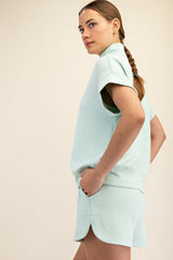 Modal Quarter Zip Short Sleeve Top Soft Mint