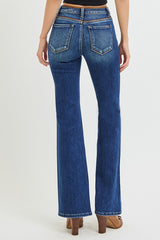 Leather Details Mid Rise Bootcut Jeans Dark