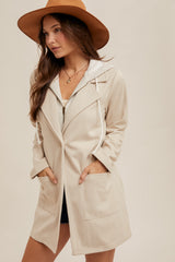 Hoodie Insert Herringbone Two Fer Coat Ecru