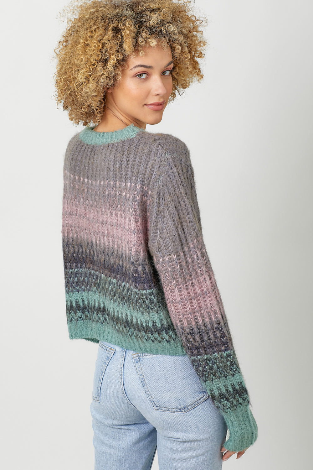Color Gradient Rib Stitch Pullover Sweater Lilac + Sage