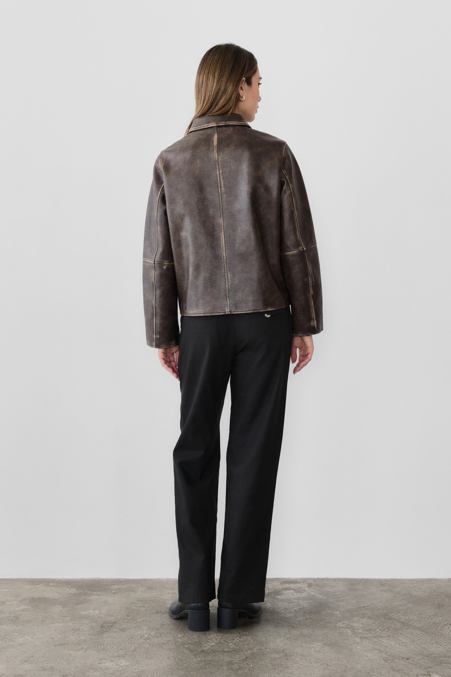 Murph Distressed Leather Jacket Washed Brown