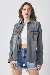 Vintage Stretch Denim Shirt Light Grey