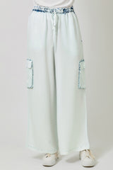 Tencel Wide Leg Cargo Pants Iced Blue