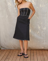 Lesli Contrast Stitch Tube Midi Dress Black