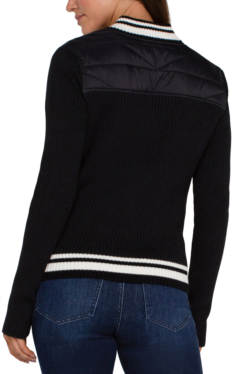 Sweater Sleeve Stripe Quilted Jacket Black