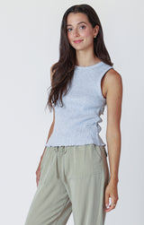 Waffle Knit Lettuce Hem Tank Light Heather Grey