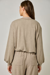 Suede Accent Bubble Hem Jacket Stone