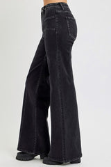 Mid Rise Front Patch Pocket Wide Jeans Black