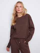 Soft Scuba Panel Crew Neck Long Sleeve Top Heather Espresso