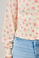 Blurred Floral Print Buttoned Cardigan Ivory Rose