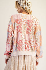 Floral Printed Washed Terry Pullover Blush