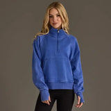 Cropped Funnel Neck 1/4 Zip Sweatshirt Royal Blue
