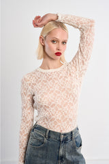 Floral Lace Long Sleeve Layering Top White
