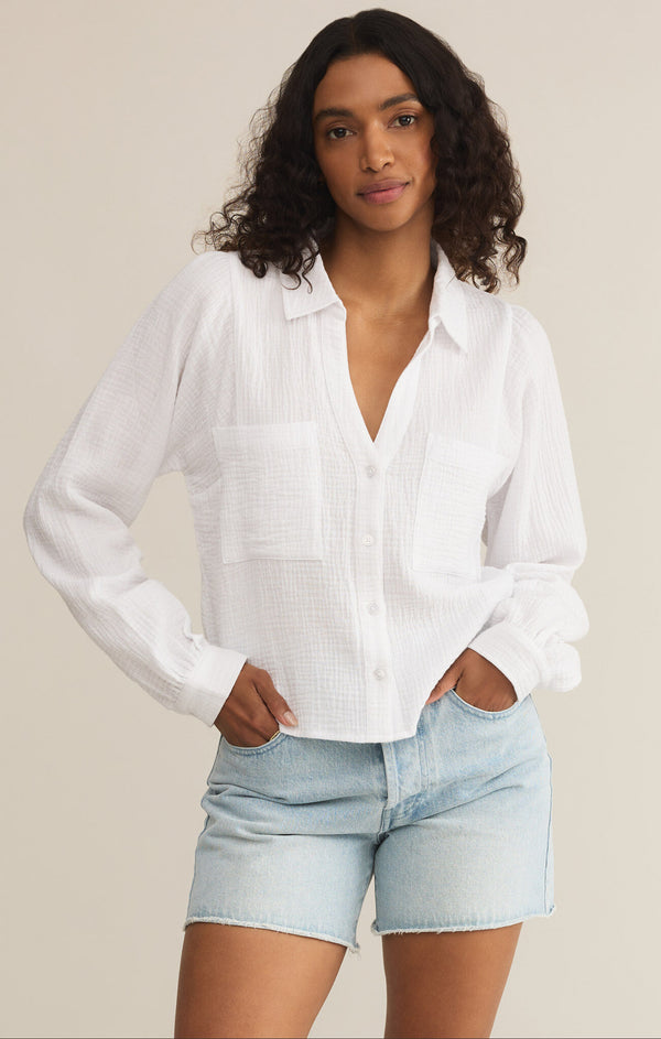 Campo Button Up Gauze Top White