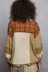Oversized Balloon Sleeve Quilted Contrast Top Toasted Almond