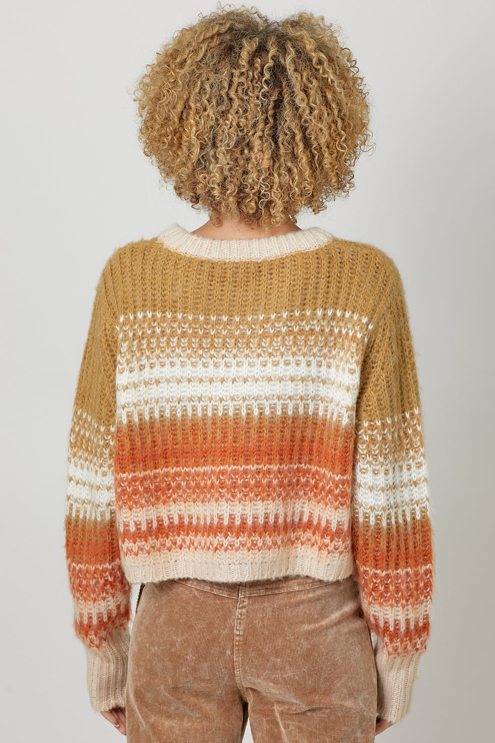Color Gradient Rib Stitch Pullover Sweater Latte + Pumpkin