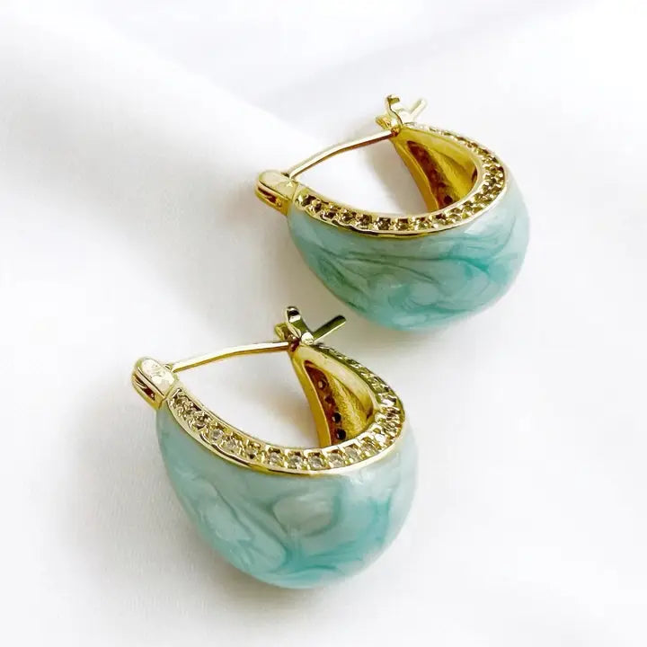 Palmer Colorful Enamel Gold Filled Hoop Earrings Blue