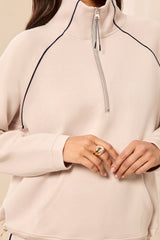 Raglan 3/4 Zip Popover Top Sand Dune