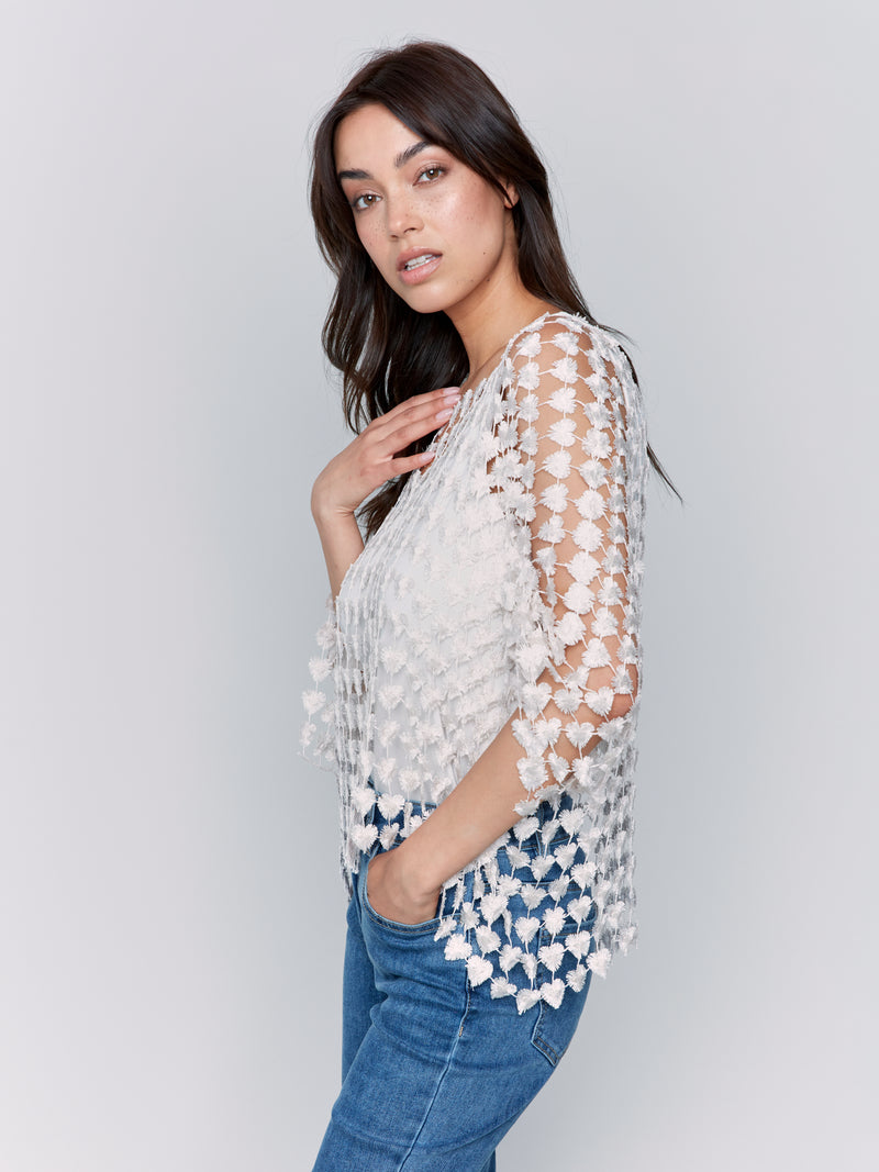Lurex Hearts Textured Popover Natural