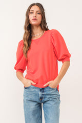 Tamryn Side Slit Puff Sleeve Top Pimento