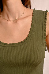 Scallop Edge Knit Tank Khaki