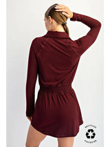 Butter Soft Quarter Zip Skirt Romper Dark Cherry