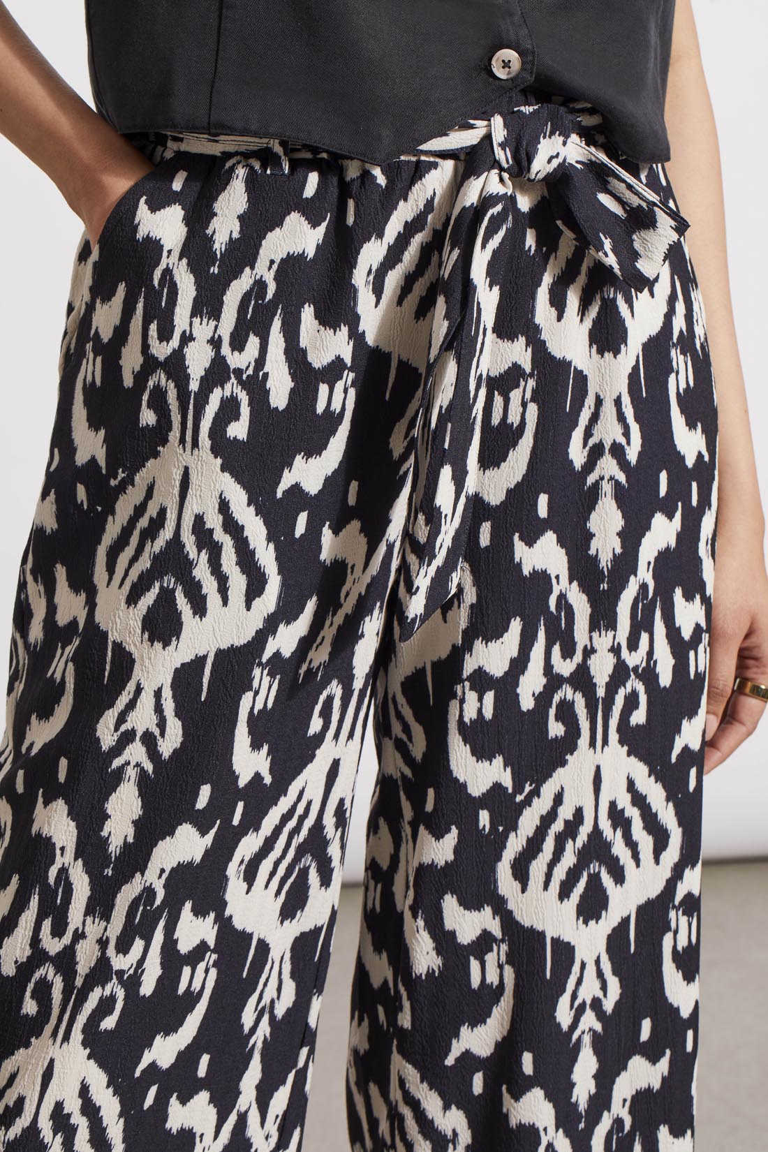 Printed Pull On Belted Pants French Oak