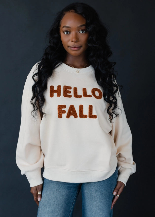Hello Fall Boucle Sweatshirt Cream