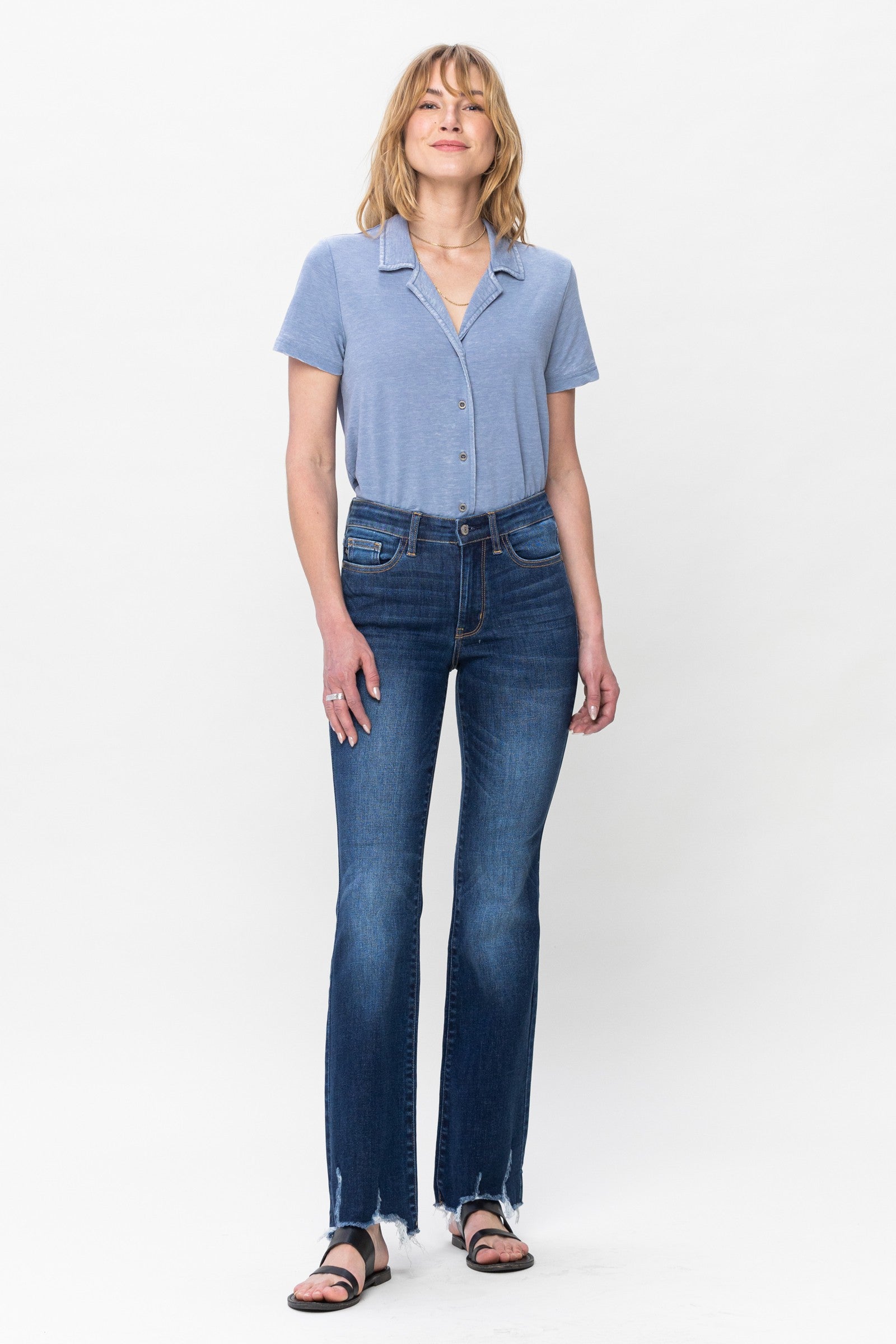 Mid Rise Non Distressed Hem Bootcut Jeans Dark