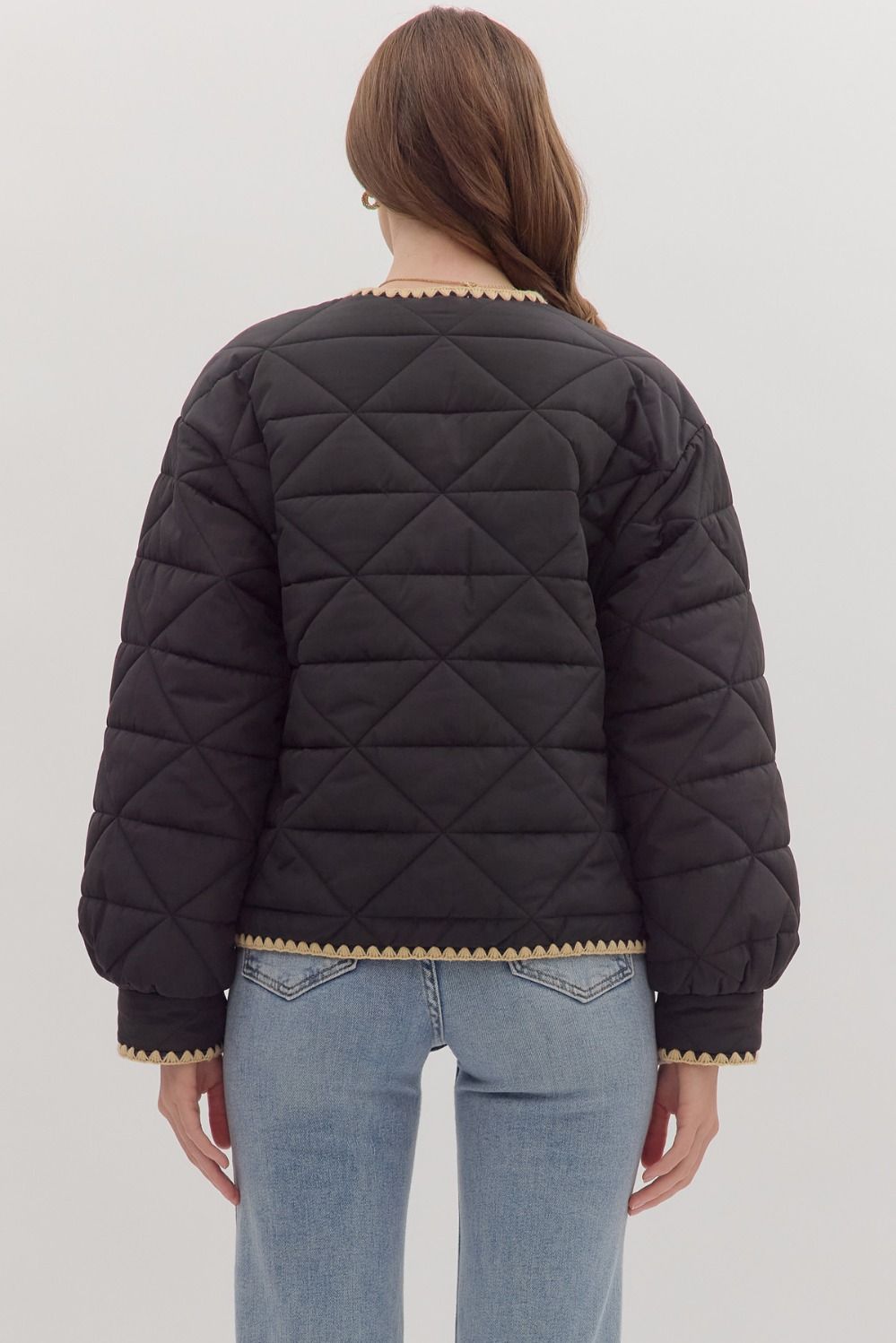 Contrast Stitch Quilted Jacket Black