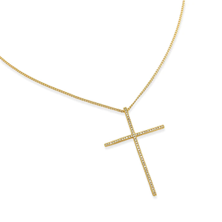 Crystal Cross Pendant Necklace - Gold